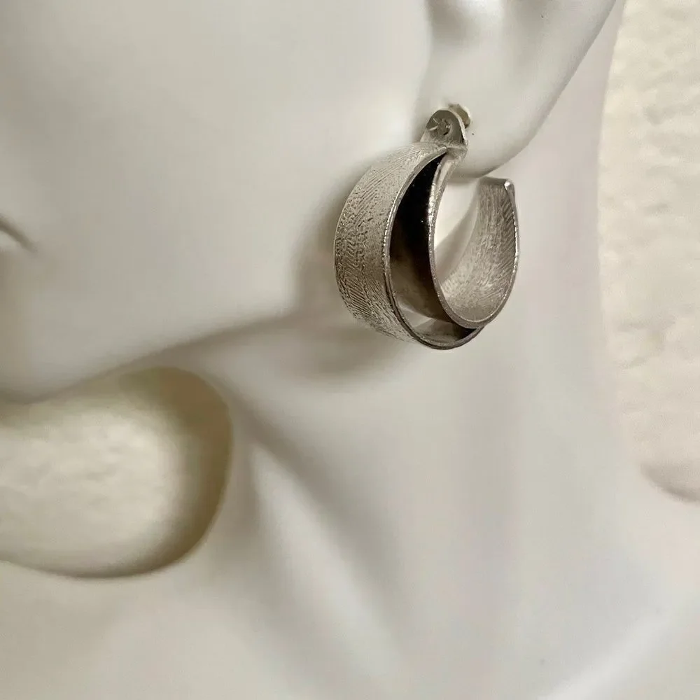 Silver tone double hoop post earrings